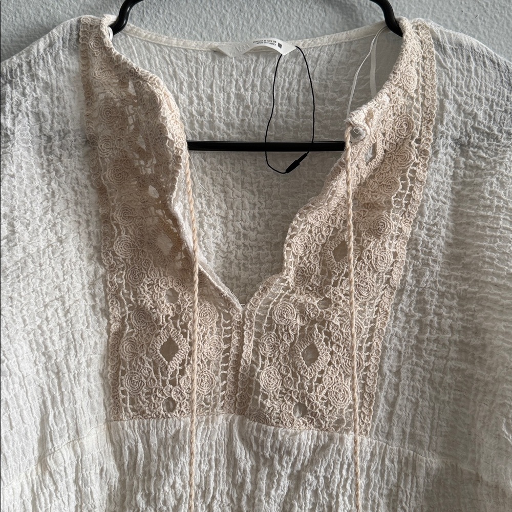 Zara Lace Bohemian Textured Top Size Small - Picture 3 of 6